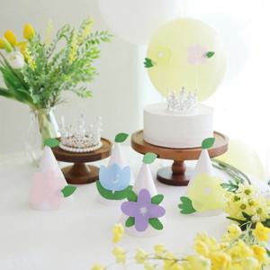 봄꽃 고깔모자 활짝 핀 플라워 자체제작 고깔 생일파티 브라이덜샤워 베이비 회갑 칠순 파티