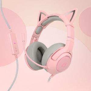 B772 핑크 고양이 귀 가상 7.1 채널 진동 게이밍 헤드셋