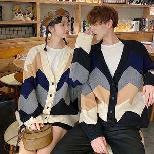 가을 니트가디건 여성 커플 남자 오버핏 간절기 아크릴 캐주얼 브이넥 가디건