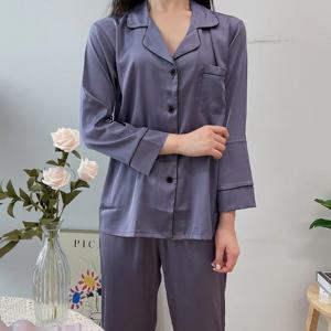 커플 실크 긴팔 무지 빅사이즈 잠옷 파자마 세트 3size 4colors