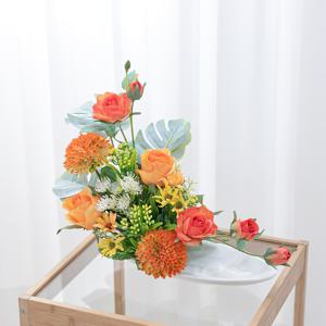 장미 조화 센터피스 마가렛오렌지 수반 set 40cm 인테리어 꽃 장식