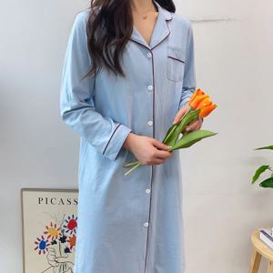 무지 순면 긴팔 롱 원피스 빅사이즈 임부 수유 잠옷 파자마 2color