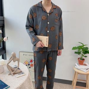 곰돌이 커플 요루면 순면 긴팔 캐릭터 빅사이즈 잠옷 파자마 세트 2size (남성용)