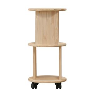 우드 2단 원목 원형 선반장 바퀴형 이동식 11자 이동선반 350