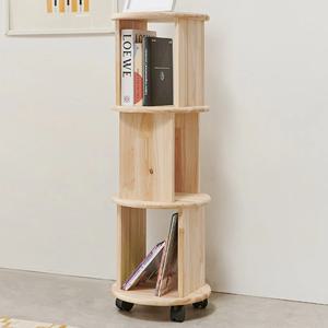 높은 3단 원목 원형 선반 이동식 11자 바퀴형선반장 350