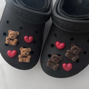 후로킹 테디베어 벨벳 곰돌이 하트 크록스호환 실내화 꾸미기 세트