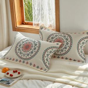 에스닉 큰 베개커버 2세트 순면 누빔- 꽃밭