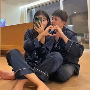 국산 커플 실크 잠옷 신혼 파자마 홈웨어 긴팔 상하세트