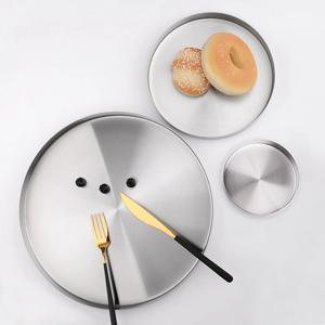 실버 스텐 원형 트레이 카페 쟁반 3size