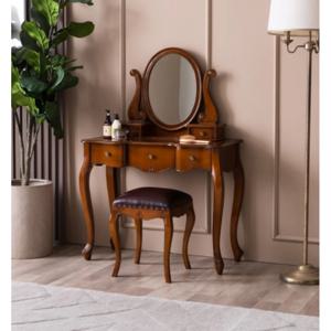 이태리풍 엔틱 원목 서랍 화장대 + 스툴 세트(90cm) 자취생 셋트 학생용 미니 큰