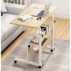 바퀴달린 이동식 2단선반형 간이 우드 책상 테이블(80cm 3색) 밥상 소파 베드