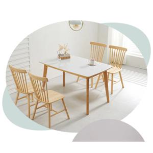 흔들림없는 단단한 원목 4인 식탁(130cm) + 강화유리 의자 4P 세트 / 가성비