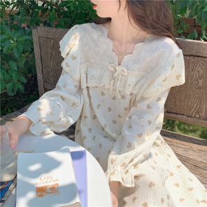 긴팔 치크 베어 원피스 잠옷