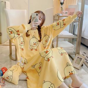 옐로우 오리 수면 원피스 잠옷