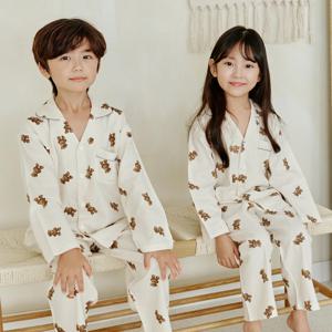 6059 쿠마브라운 무형광 아동 주니어잠옷 긴팔잠옷