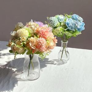 파스텔알륨 수국 부쉬 5종 생화같은 고급 성묘 조화 산소 미니 꽃 다발 수목장 장식