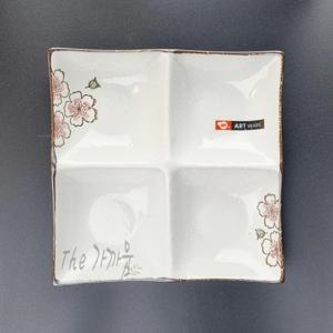 나눔접시 매화 18cm 사각 핸드페인팅 앞접시 도자기 술안주 반찬 소스 신혼 예쁜 그릇