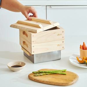 히노끼 편백나무찜기 2단 찜통 사각팬 샤브샤브 인덕션가능 - 대형