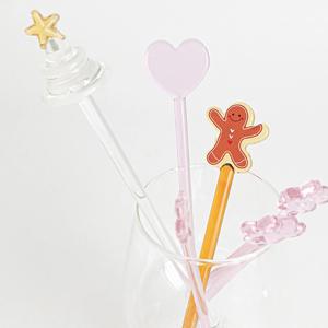 내열 유리 머들러 투명 하이볼 칵테일 커피 스틱 고양이발자국 1p