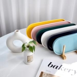 레브본 모던 도자기 유광 타원 플레이팅 접시 6color