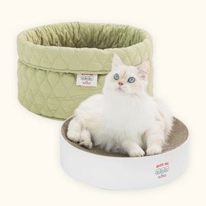 포근하고 폭신한 누빔 소재로 펫테리어 완성! 고양이 숨숨바스켓+원형 스크래쳐 세트