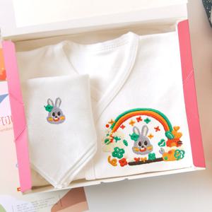 일러스트 자수 럭키래빗 각인 배냇저고리 디자인 출산선물세트 아기 옷 베냇저고리 슈트