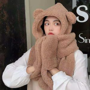 곰돌이 모자 후드 머플러 시즌3 목도리 손넣는 곰 양털 뽀글이 귀모자 왕 곰도리 털 베어