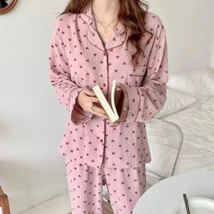 여성 잠옷 수면 파자마 홈웨어 상하의세트 하트 카라