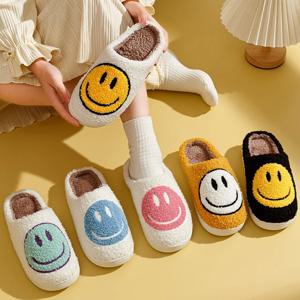 1+1 비비드 양털 스마일 여성용 남성용 커플 털 실내화 4color
