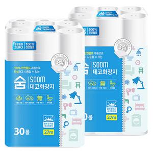 숨 데코 롤 화장지 두루마리휴지 3겹 27m 30롤 2팩