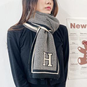 울 니트 H 양면 머플러 털목도리 소프트 자카드 남녀공용 따뜻한 겨울 목도리