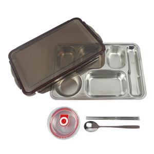 밀폐 식판 도시락 급식판 국통+수저 스텐 도시락통