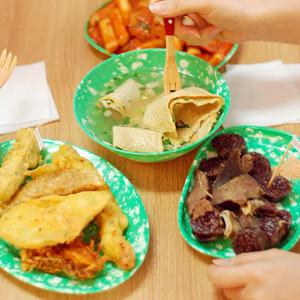 레트로 추억의 분식 떡볶이 접시 그릇 멜라민그릇 옛날그릇 분식집 쑥색 옛날접시- 떡볶이접시