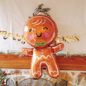 진저 브래드맨 벌룬 초록색 보타이가 귀여운 쿠키 모양의 크리스마스 파티 풍선