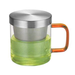 마린글라스 베이직 스텐레스뚜껑 내열유리 필터머그 360ml 텐저린 손잡이 4846