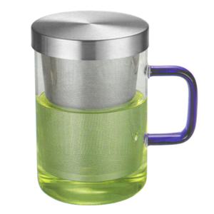 마린글라스 베이직 스텐레스뚜껑 내열유리 필터머그 500ml 네이비 손잡이 4839