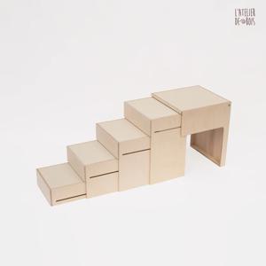 걍계단식스 4단+하우스 깊이조절 원목 반려동물 계단 겸 집