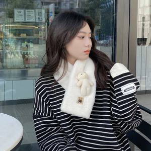 곰인형 라벨 밍크퍼 목도리 에코퍼 페이크퍼 소프트 겨울 따뜻한 머플러 6color