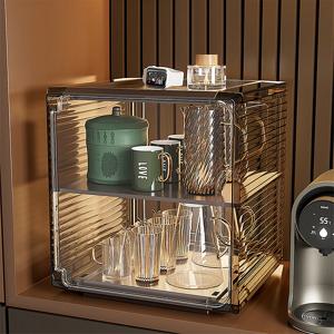 스테디 싱글 도어 컵 정리대 거치대 인테리어 다용도 투명 선반 (2단)