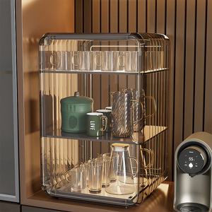 스테디 싱글 도어 컵 정리대 거치대 인테리어 다용도 투명 선반 (3단)