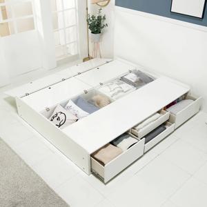 로크 무헤드 수납 침대프레임 퀸 white