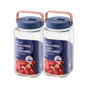 1+1 숨쉬는 유리용기 2.2L 2개세트(네임택 포함) (LNG553S2)