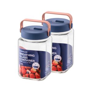 1+1 숨쉬는 유리용기 1.6L 2개세트(네임택 포함) (LNG552S2)