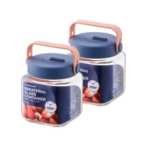 1+1 숨쉬는 유리용기 1L 2개세트(네임택 포함) (LNG551S2)