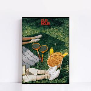 No.529 테니스 게임 잔디 야외 오후 스포츠 휴식 피크닉 여름 우정 사랑 포스터 사진