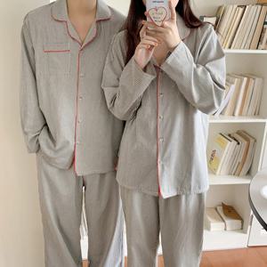 스트라이프 커플 파자마 세트 데일리 잠옷 신혼부부 선물 수면 홈웨어 코지 긴팔 카라
