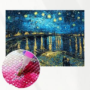 4+1 DIY 보석십자수 고흐의 아를의 별이 빛나는 밤 패브릭 원단형 비즈 큐빅 십자수