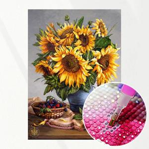 4+1 DIY 보석십자수 해바라기 화병2 패브릭 원단형 비즈 큐빅 십자수 집순이 취미