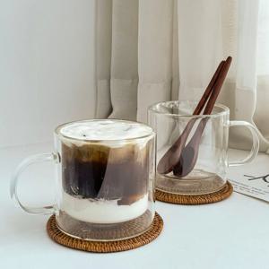 와이드 이중 내열 유리컵 (단품) 투명커피잔 라떼잔 250ml