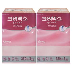 크리넥스 각티슈 실크소프트 250매 3입x2 곽티슈 갑티슈 곽휴지 미용티슈